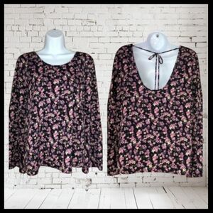 Victoria Secret Floral Black Long Sleeve Top Size XLarge ●